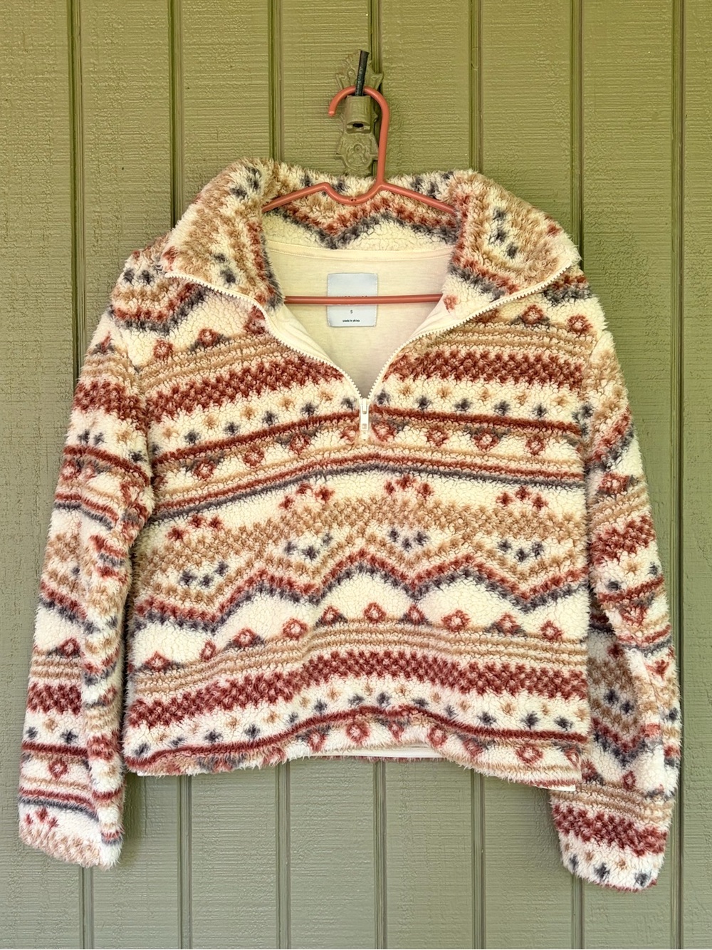 Angel Kiss Los Angeles Aztec Fair Isle Sherpa Half-Zip Pullover Sweater S
